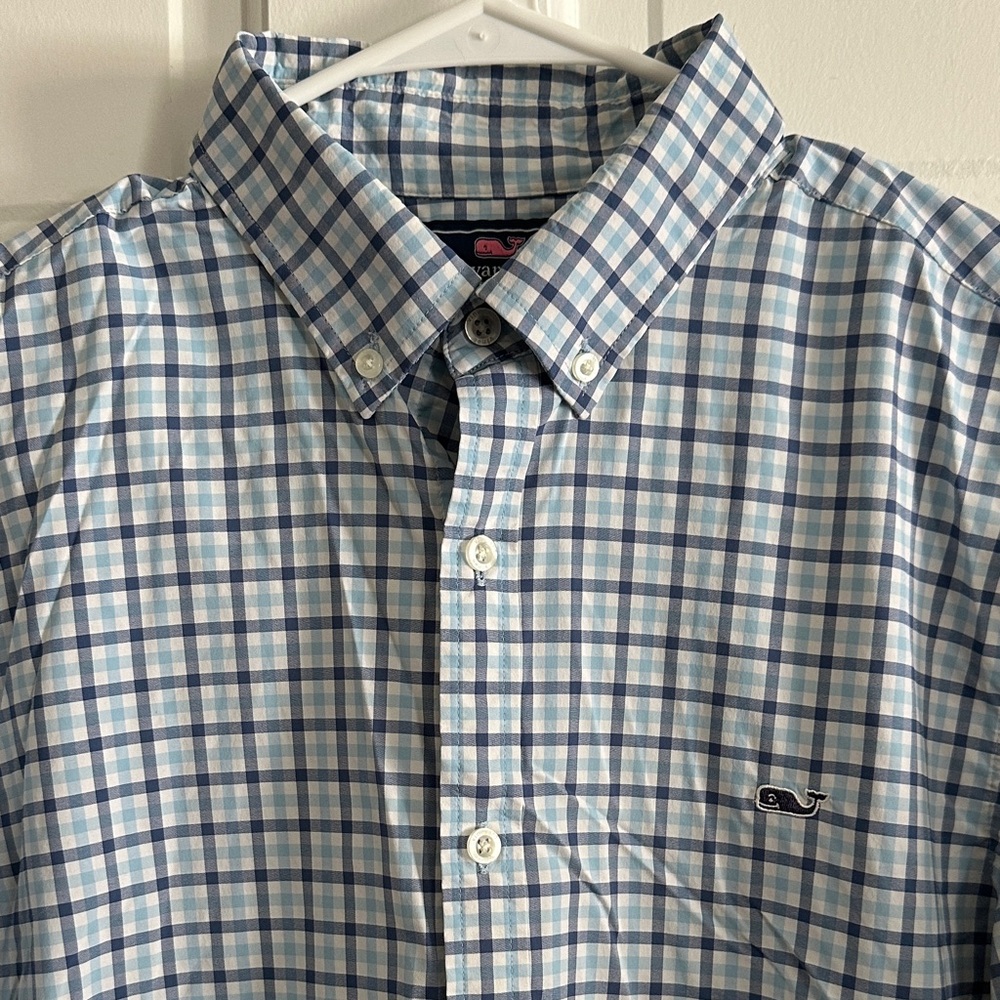 Vineyard Vines Blue and White Plaid Shirt